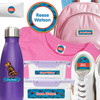Dino Fossils waterproof camp labels — name labels for summer camp on water bottles, lunchboxes and gear
