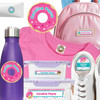 Donuts waterproof camp labels — name labels for summer camp on water bottles, lunchboxes and gear