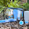Gamer Mode camp labels for toiletries — waterproof stickers on hygiene bottles in camp bag