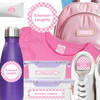 Gingham waterproof camp labels — name labels for summer camp on water bottles, lunchboxes and gear