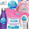 Liquid Swirl waterproof camp labels — name labels for summer camp on water bottles, lunchboxes and gear