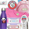 Pandas waterproof camp labels — name labels for summer camp on water bottles, lunchboxes and gear