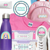 Colorful Rainbows waterproof camp labels — name labels for summer camp on water bottles, lunchboxes and gear