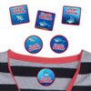 Mighty Sharks camp clothing labels — waterproof name stickers on a shirt for summer camp