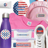 Stars and Stripes waterproof camp labels — name labels for summer camp on water bottles, lunchboxes and gear