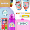 Colorful Rainbows kindergarten and preschool nametags — waterproof name tags for preschoolers on water bottle, lunchbox and school supplies
