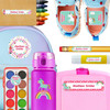 Magical Unicorns waterproof kindergarten name labels on water bottle, lunch container and lunchbox