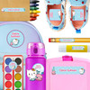Meowmaids waterproof kindergarten name labels on water bottle, lunch container and lunchbox