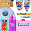 Mighty Sharks waterproof kindergarten name labels on water bottle, lunch container and lunchbox