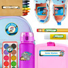 Monster Trucks kindergarten and preschool nametags — waterproof name tags for preschoolers on water bottle, lunchbox and school supplies