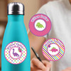 Dinosaur Friends medium round labels — waterproof circle name stickers for kids