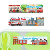 Fire Trucks large rectangle name labels — waterproof sticker labels for school supplies and water bottles