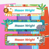 Jungle Animals extra large waterproof name labels — name stickers for water bottles and school gear