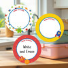 Outer Space large round write-on labels — reusable waterproof daycare