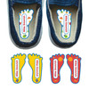 Outer Space foot-shaped labels teaching left and right shoes