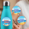 Surf's Up medium round labels — waterproof circle name stickers for kids