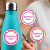Flowers & Rainbows medium round labels — waterproof circle name stickers for kids