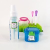 Square write-on labels on baby bottle and kids snack container