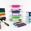 Waterproof rectangle write-on labels on art supply containers