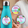 Flamingos medium round labels — waterproof circle name stickers for kids