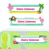 Flamingos large rectangle name labels — waterproof sticker labels for school supplies and water bottles