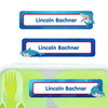 Mighty Sharks large rectangle name labels — waterproof sticker labels for school supplies and water bottles