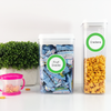 Large round write-on labels on pantry storage containers