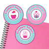 Cupcakes large round labels — waterproof name stickers for kids