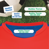 Simply White stick-on name labels for clothes on a shirt — personalized clothing labels for kids
