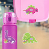 Large die cut dinosaur pattern name labels on kids water bottle for school and prehistoric play Large die cut dinosaur pattern name labels on kids water bottle for school and prehistoric play