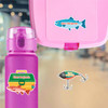 Large die cut fishing name labels on kids water bottle for school and outdoor adventures