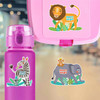 Jungle Animals water bottle name labels — custom die-cut waterproof stickers for kids