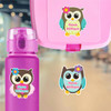 Large die cut owl name labels on kids water bottle for school and nature adventures
