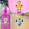 Large die cut robot name labels on kids water bottle for school and science adventures Large die cut robot name labels on kids water bottle for school and science adventures
