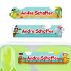 Pirate Animals large rectangle name labels — waterproof sticker labels for school supplies and water bottles