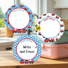 Train Chug Chug large round write-on labels — reusable waterproof daycare
