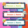 Animals in Space extra large waterproof name labels — name stickers for water bottles and school gear