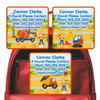 Construction contact stickers with construction trucks and equipment