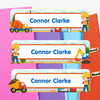 Construction (Boy/Girl) extra large waterproof name labels — name stickers for water bottles and school gear