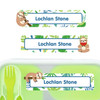 Sloth Buddies large rectangle name labels — waterproof sticker labels for school supplies and water bottles