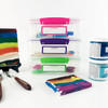 Waterproof rectangle write-on labels on art supply containers
