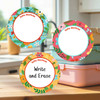 Blossoms large round write-on labels — reusable waterproof daycare