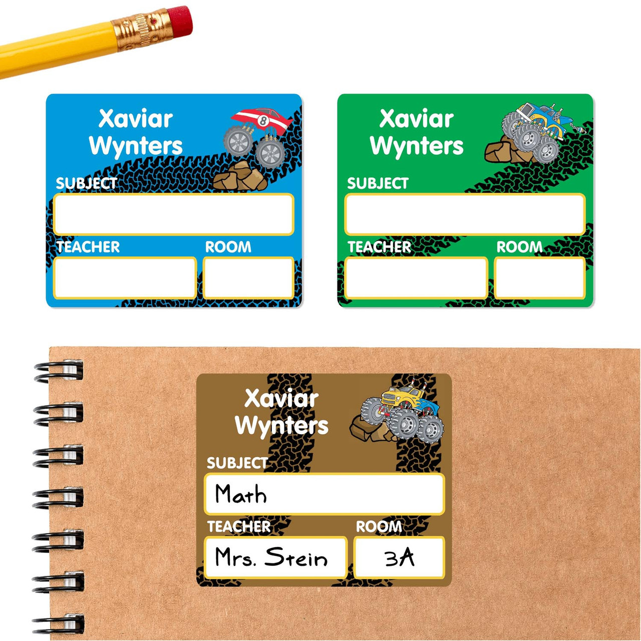 Monster Trucks School Subject Labels