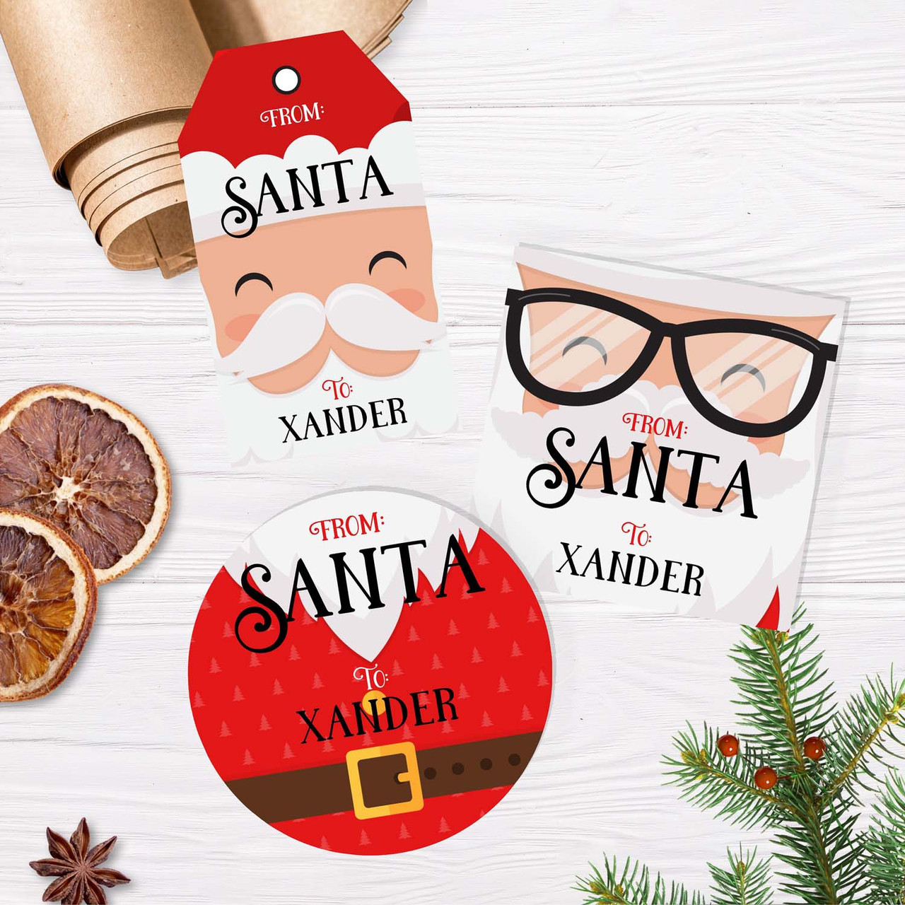 Personalized Gift Tags From Santa, Custom Gift Labels for Christmas,  Present From Santa, Kids Present From Santa, Secret Santa, Custom Name 
