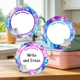 Round write-on labels for kids - waterproof reusable name stickers