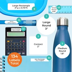 Tropical Trio custom name labels collection with 134 waterproof labels in multiple dimensions