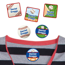 Baseball camp clothing labels — waterproof name stickers on a shirt for summer camp