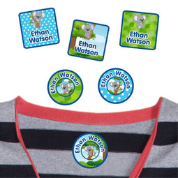 Koalas camp clothing labels — waterproof name stickers on a shirt for summer camp