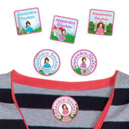 Enchanted Princess camp clothing labels — waterproof name stickers on a shirt for summer camp