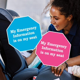 car seat emergency labels — waterproof safety ID stickers with contact info